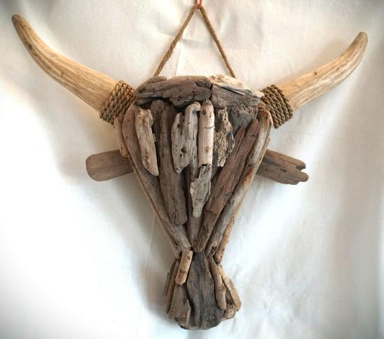 Tête buffalo en bois flotté
